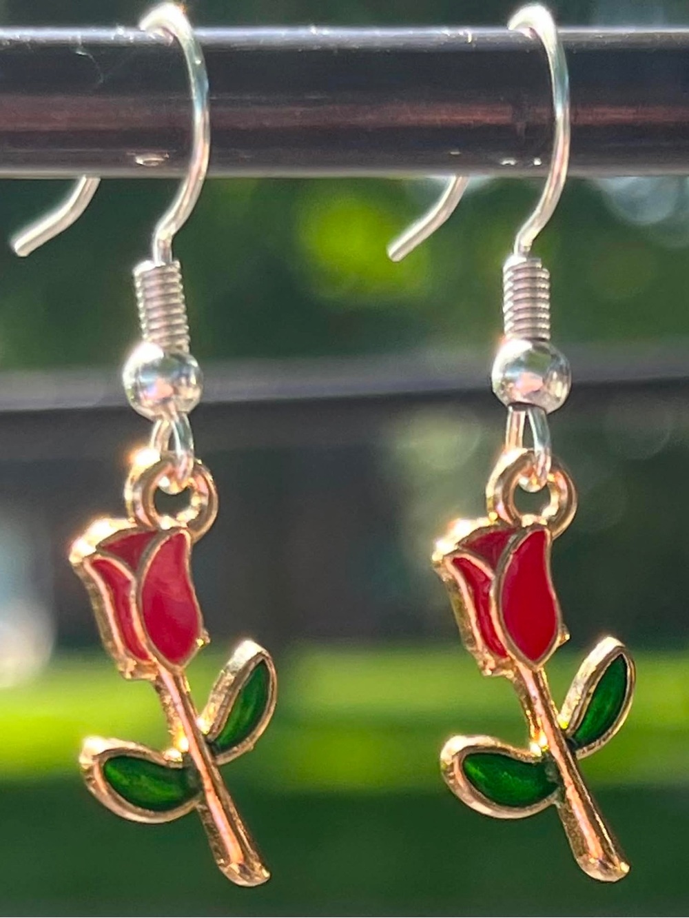 Mini Red Rose Dangle Earrings - Women's Jewelry